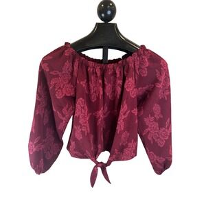 NWT Wild Moss Burgundy Floral Off‎ Shoulder Tie Front Crop Top Size S